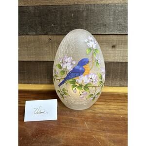 Valerie Parr Hill Lighted Bird And Floral Crackle Glass Egg In Box